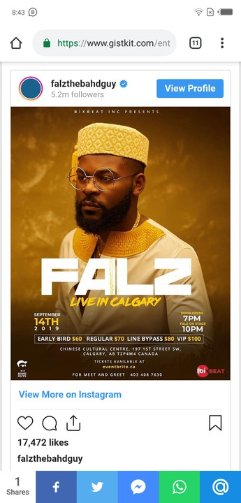 Sensational Nigerian Rapper, Falz has announced his plans as he is set to hold a concert in Canada “Falz Live in Calgary” on September 14, 2019. The rapper made this known in a post made on Friday, July 12, 2019. via his Instagram handle @falzthebadguy. The concert will be holding in the Chinese Cultural Center in Calgary, Canada. He posted; “BIG ONE COMING! Canada The Bahd Guy is on the way soon!! #FalzLiveInCalgary September 14, 2019. Tickets available now at eventbrite.ca @bixbeat,” Additionally, he stated that the sales of tickets for the concert has already commenced.