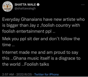 Ghana Music Is A Disgrace To The World – Shatta Wale Fumes