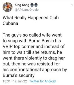 Burna Boy Was Approached At The Club By Married Woman – Witness Claims