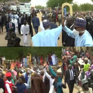 Daura Residents Storm The Street To Greet President Buhari As He Treks Back Home After Praying At The Eid Ground