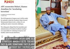 Seven Years Later. Same Old Strategy – Bauchi Governor’s Son Slams APC For Exonerating Buhari And Blaming Jonathan for Nigeria’s Security Challenges