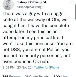 Man Caught With Dagger Approaching Peter Obi At Oyo Rally - Bishop P.O Evang