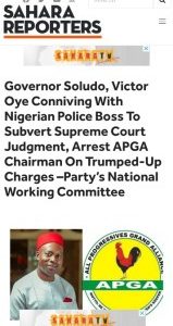 Soludo Conniving With The Police To Subvert Justice- APGA National Working Cmte