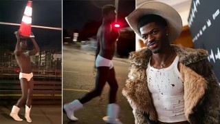 Video of Lil Nas X walking through the streets of LA around 4 AM wearing only underwear before his arrest for possible overdose